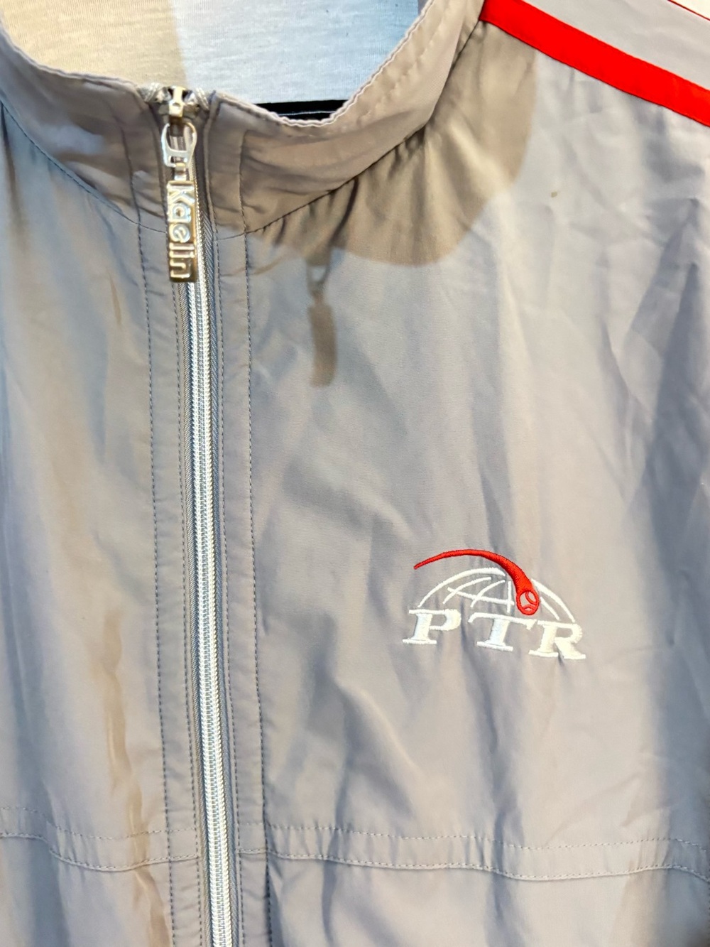 Vintage PTR Men's Light Gray Performance Jacket with Red Stripes - Picture 3 of 4